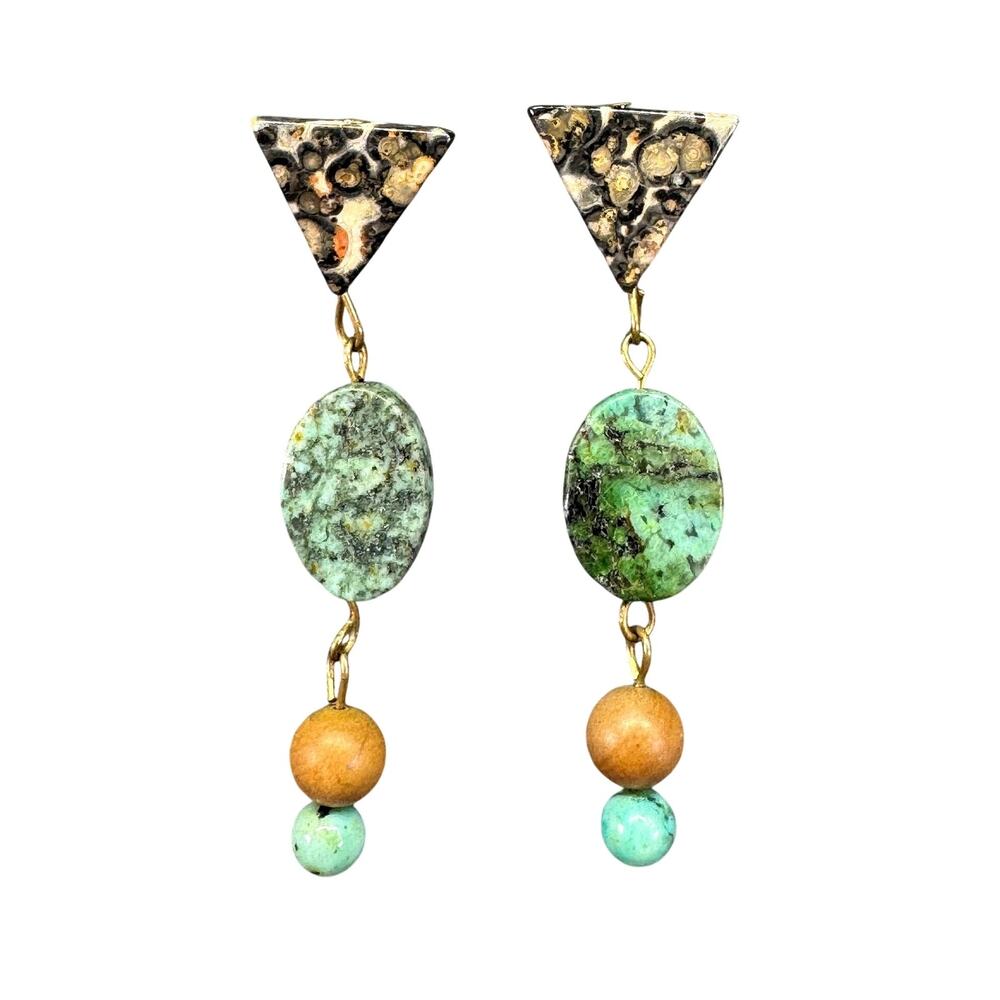 Boho, Natural Stone, Drop Dangle Stud, Geometric Earrings